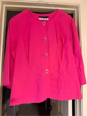 Wah Jeans Hot Pink Jacket 2X Silver Ring Buttons Collarless Blazer